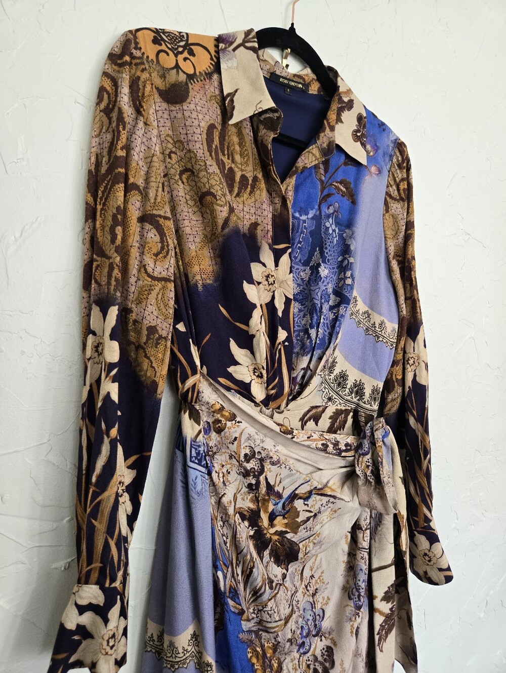 Kobi Halperin Sadie Asymmetric Floral Wrap Skirt Blue Brown Midi Dress, S - Picture 4 of 11
